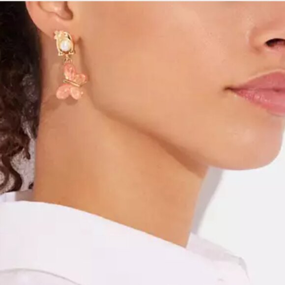 Coach Signature Butterfly Drop Earrings NWT - Picture 2 of 5
